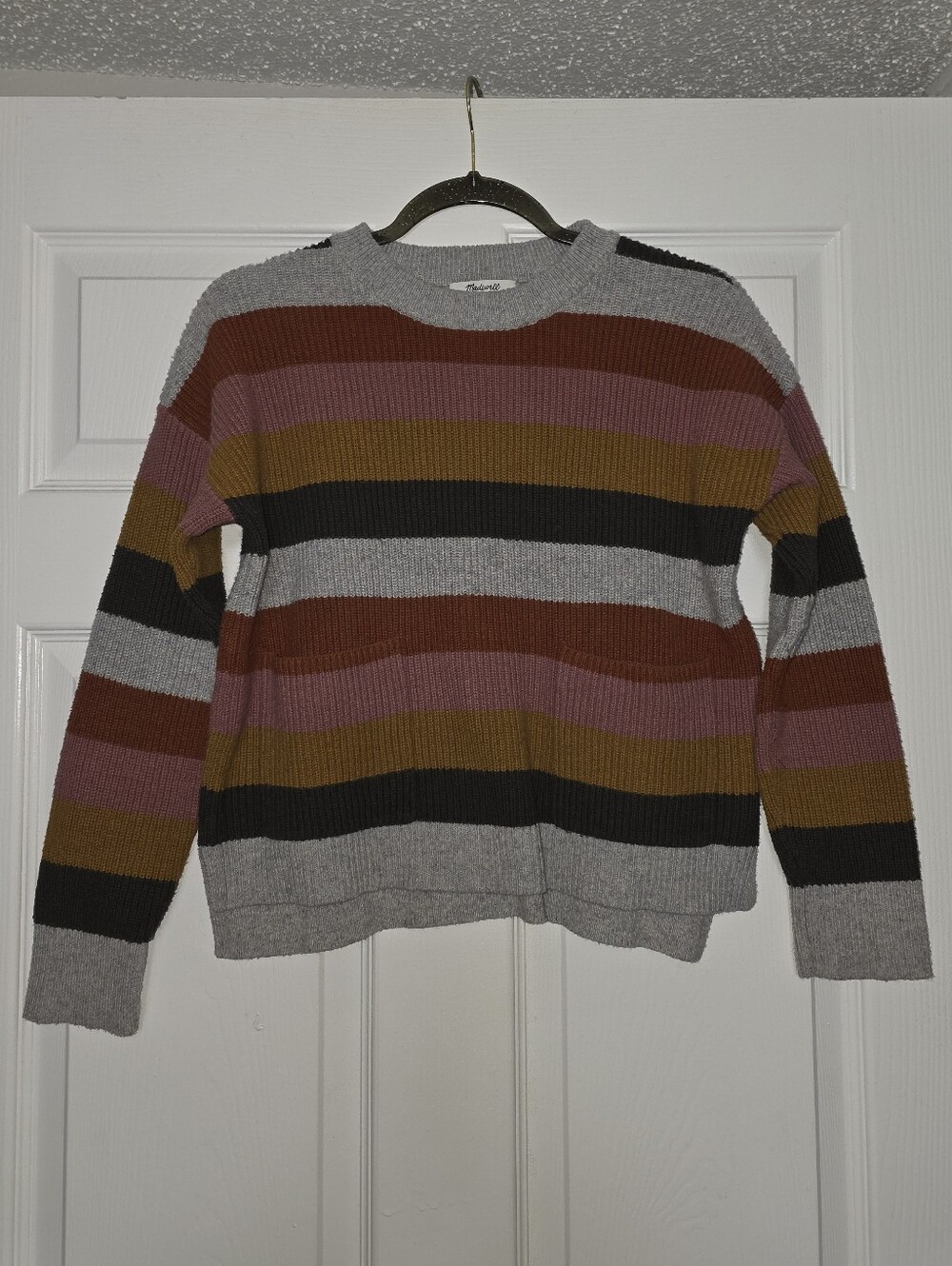 Madewell Striped Pocket Front Knit Striped Sweater Size M